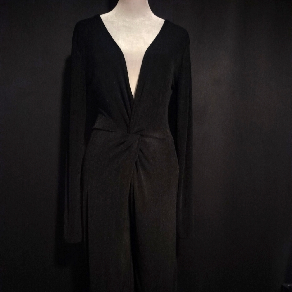 Women's Long Black Full BodyJumpsuit Maxi Silk/Spandex (Size L)